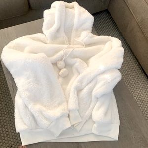 Fluffy White Hooded Sweatshirt